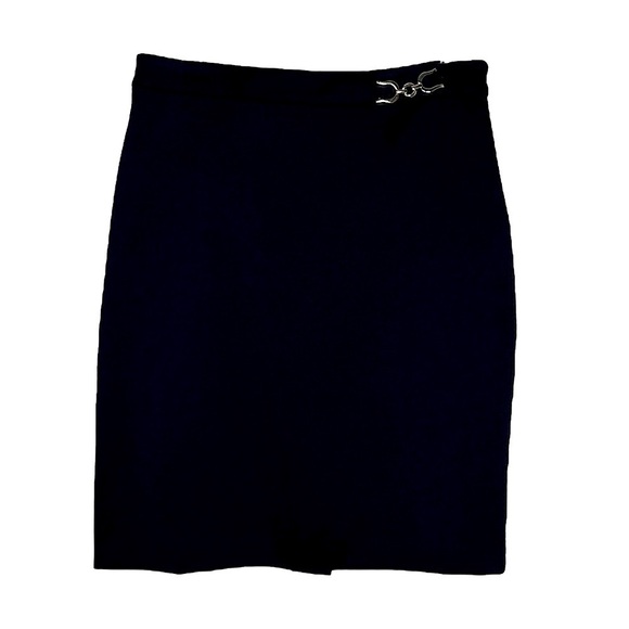 Jones New York Black Stretchy Mini Skirt w/ Feminine Gold Waist Belt Detail - Picture 1 of 16